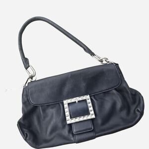 Y2K Black leather shoulder bag with silver studded buckle
